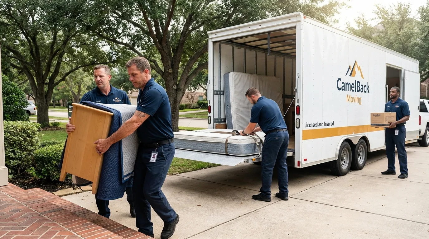 Crew loading residential truck for cross-state move from Wyoming, IL